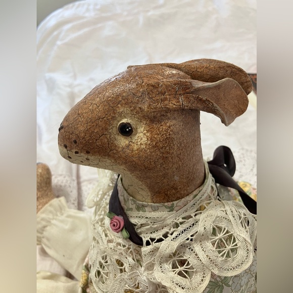 Hand Painted Judy Wachlin Stuffed Adorable Bunny Doll Folk Art 17” RARE - Picture 4 of 13